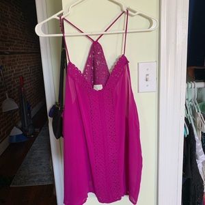 Fuschia detailed racerback loose tank top